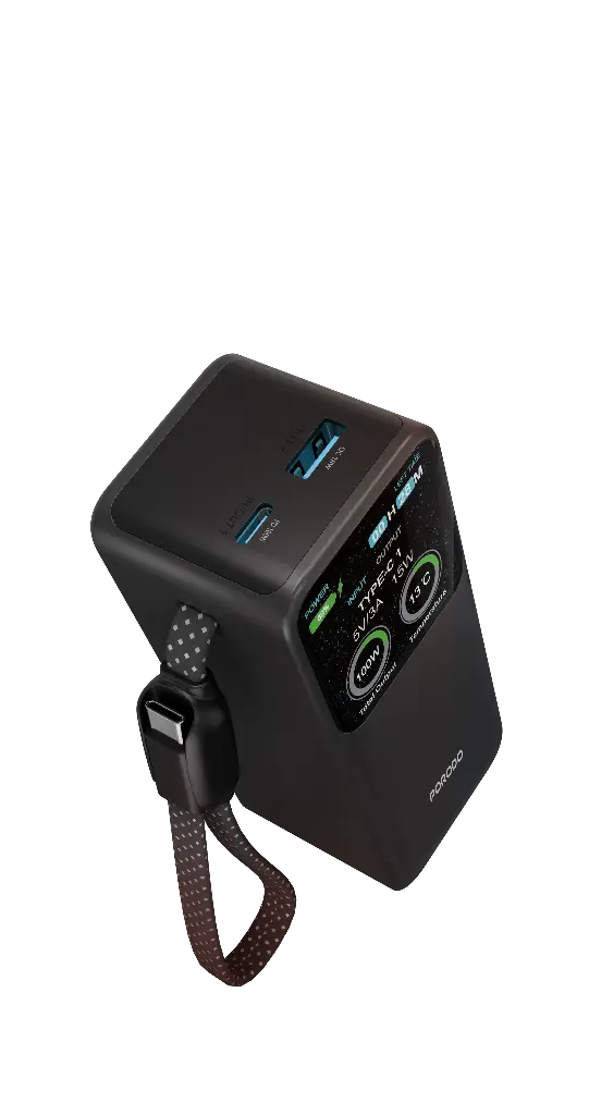 PORODO POLO II 10000MAH POWER BANK BUILT IN USB C CABLES BLACK PDPBFCH0102BK - Image 2