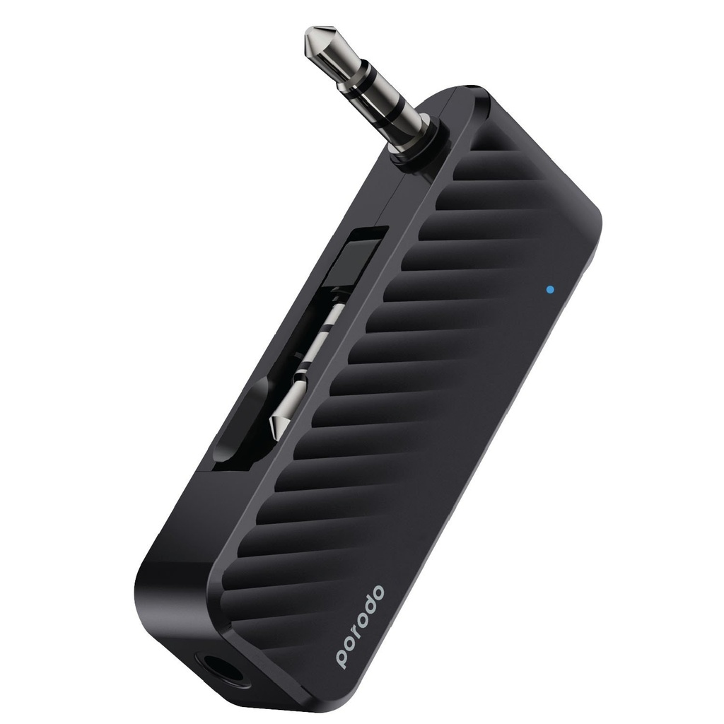 PORODO BLUETOOTH AUDIO TRANSMITTER DUAL AUX JACK WITH BUILT IN BATTRY BLACK PD-BTATR-BK - Image 2