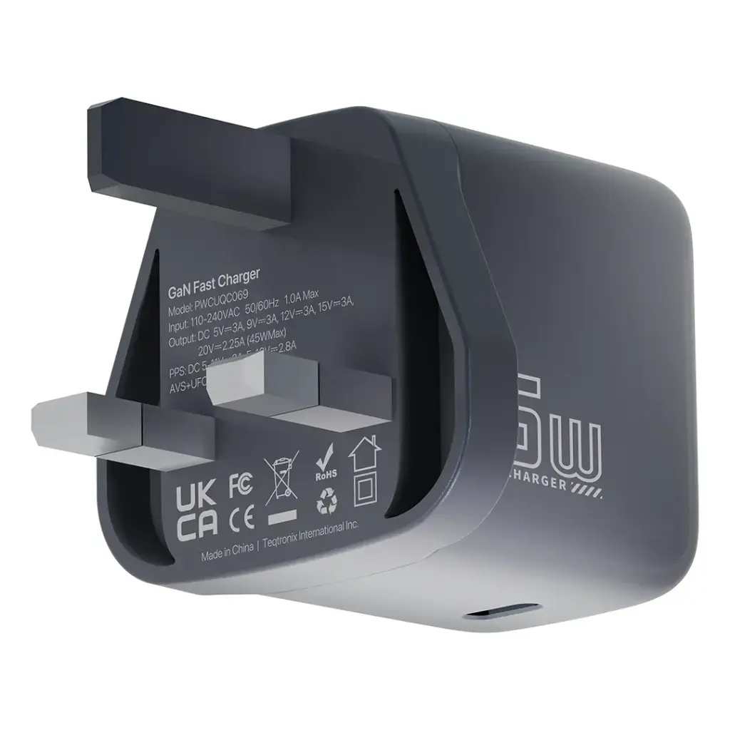 POWEROLOGY VOLTFLOW 45W AVS GAN WALL CHARGER WITH USB C TO USB C CABLE GRAY PWCUQC069CGY - Image 2