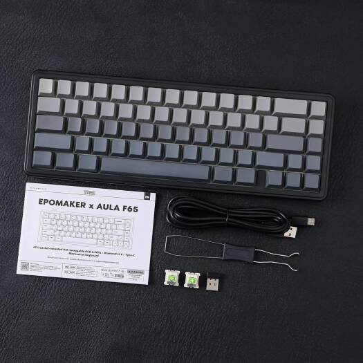 AULA 65 KEYS RGB 65% MECHANICAL GAMING KEYBOARD TRI MODE GREY WOOD V3 SWITCH BLK-GRY F65 - Image 7