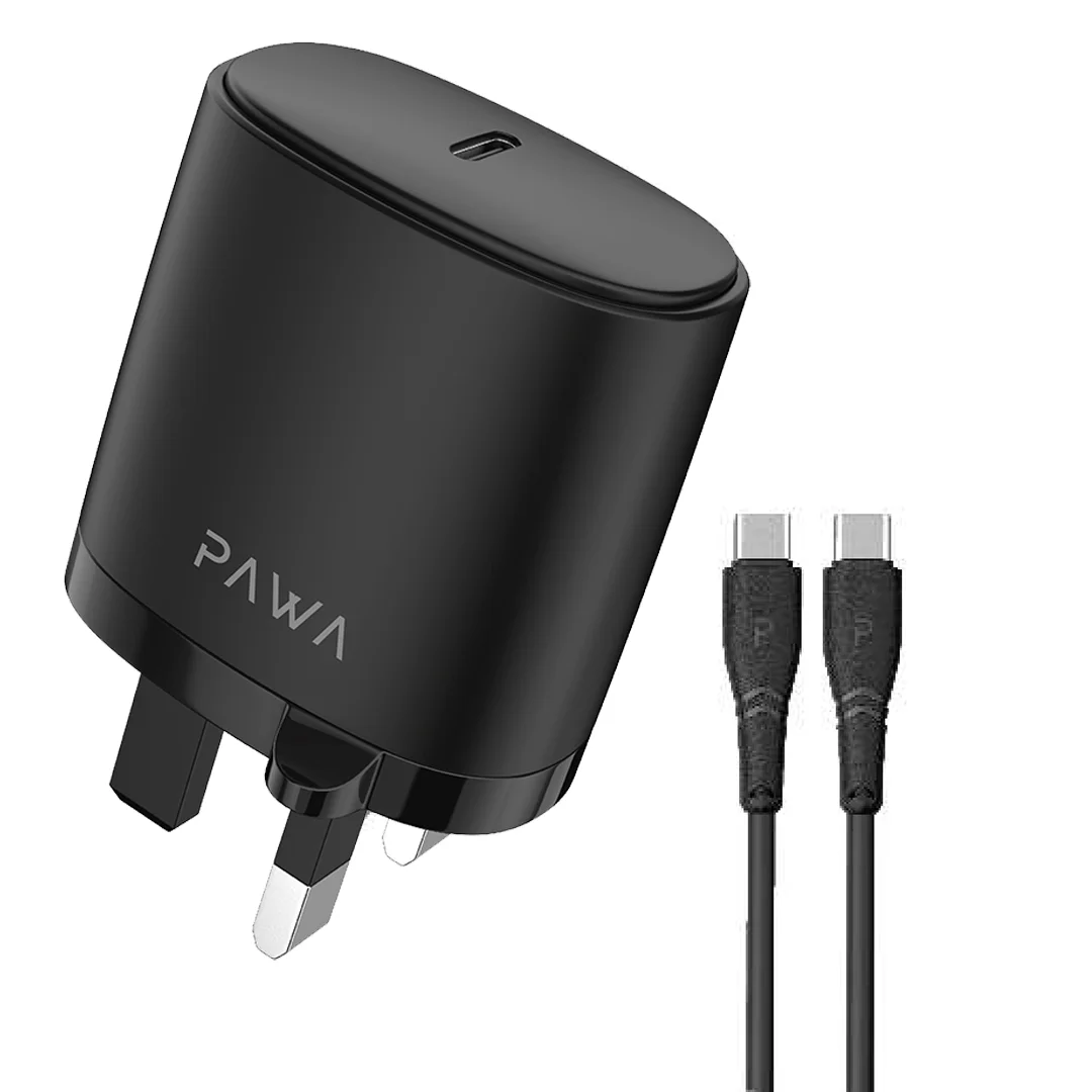 PAWA SOLID TRAVEL CHARGER TYPE C PORT PD20W UK STANDARD TYPE C TO LIGHTNING CABLE WHITE PW-PDUKCL-WH - Image 2