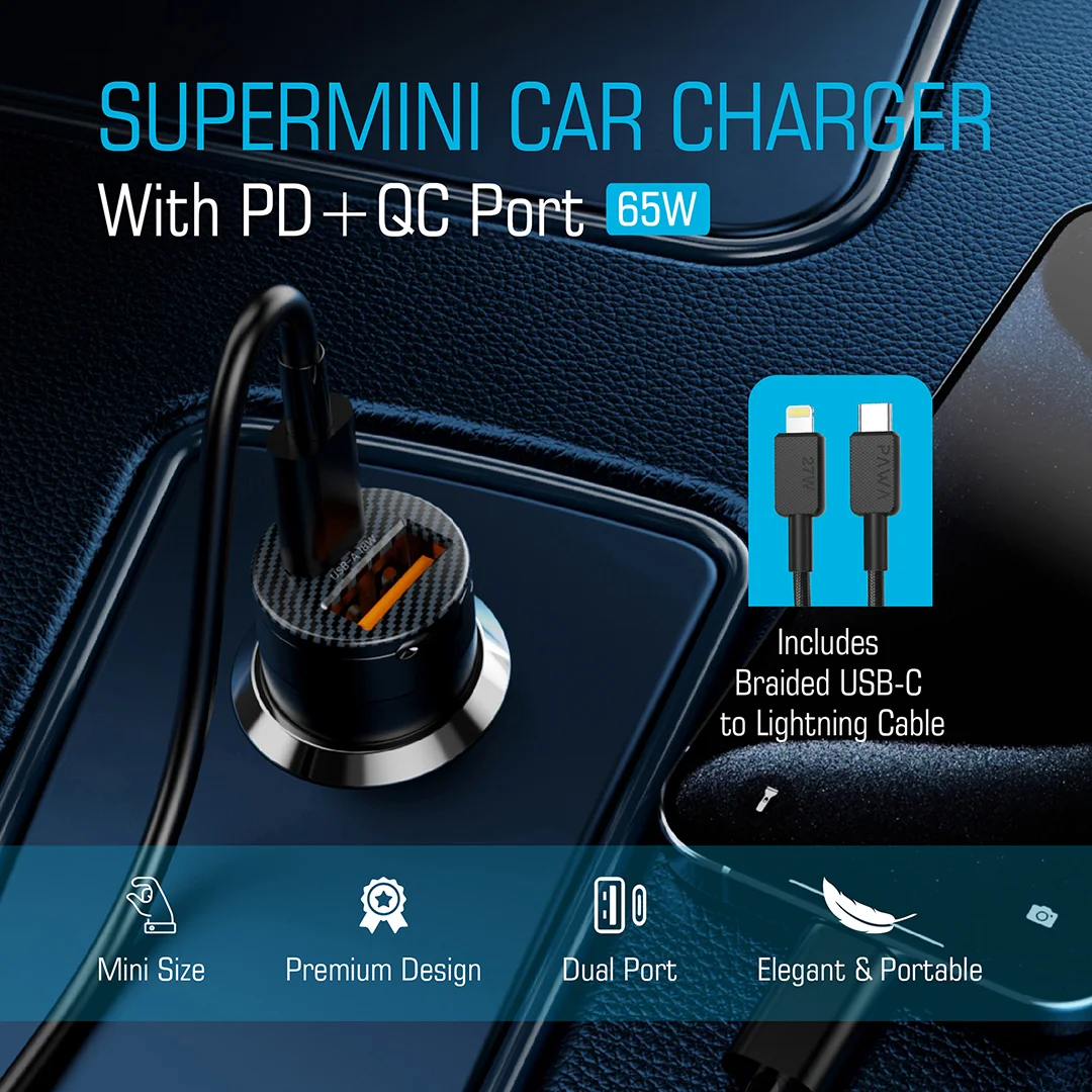 PAWA SUPERMINI CAR CHARGER WITH PD+QC PORT 65W BLACK PW-PDTCN65W-BK - Image 4