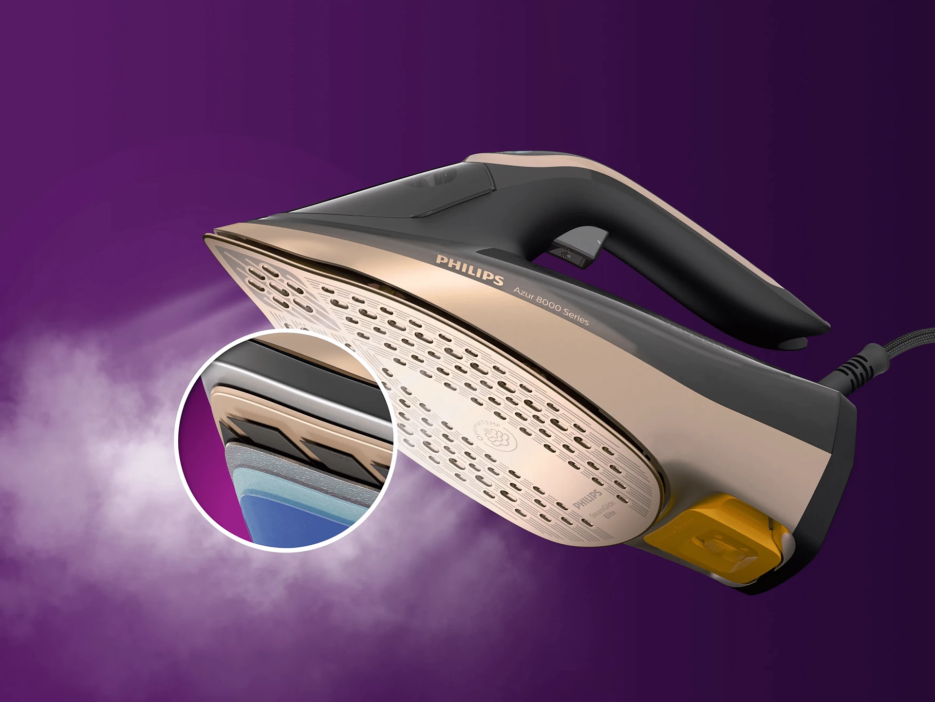 PHILIPS AZUR 8000 SERIES STEAM IRON 3000W BLACK-ROSE GOLD DST804186 - Image 4