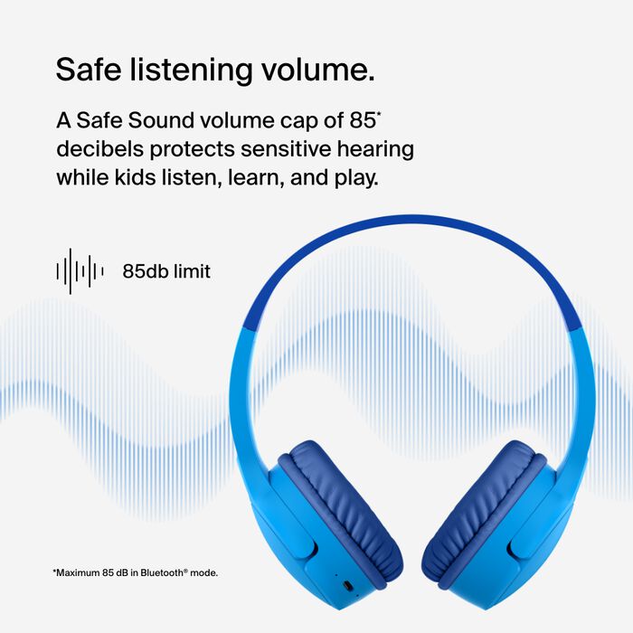 BELKIN SOUNDFORM MINI WIRELESS ON EAR HEADPHONES FOR KIDS WITH USB C BLUE AUD002BTBLV3 - Image 6
