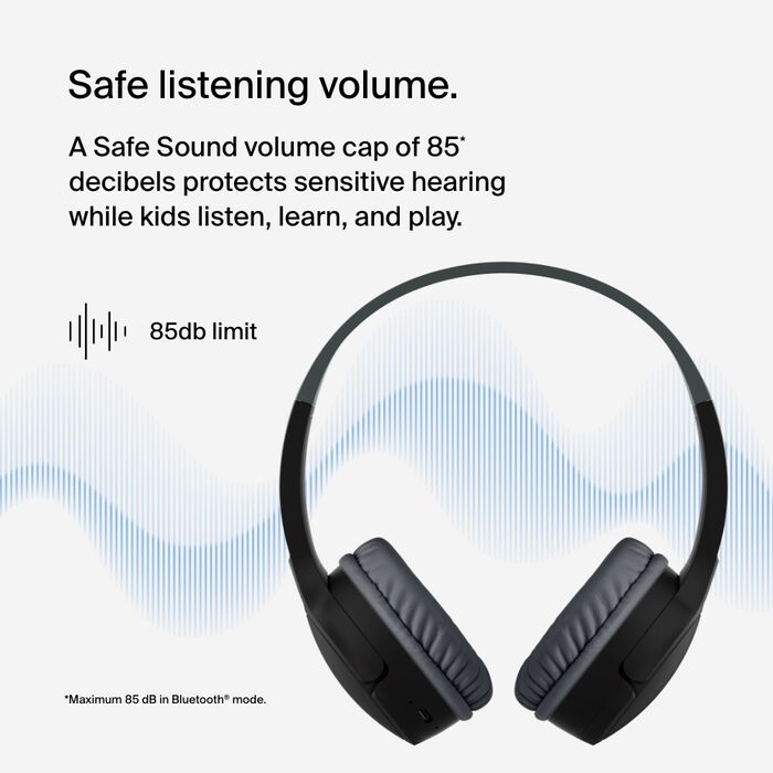 BELKIN SOUNDFORM MINI WIRELESS ON EAR HEADPHONES FOR KIDS WITH USB C BLACK AUD002BTBKV3 - Image 2