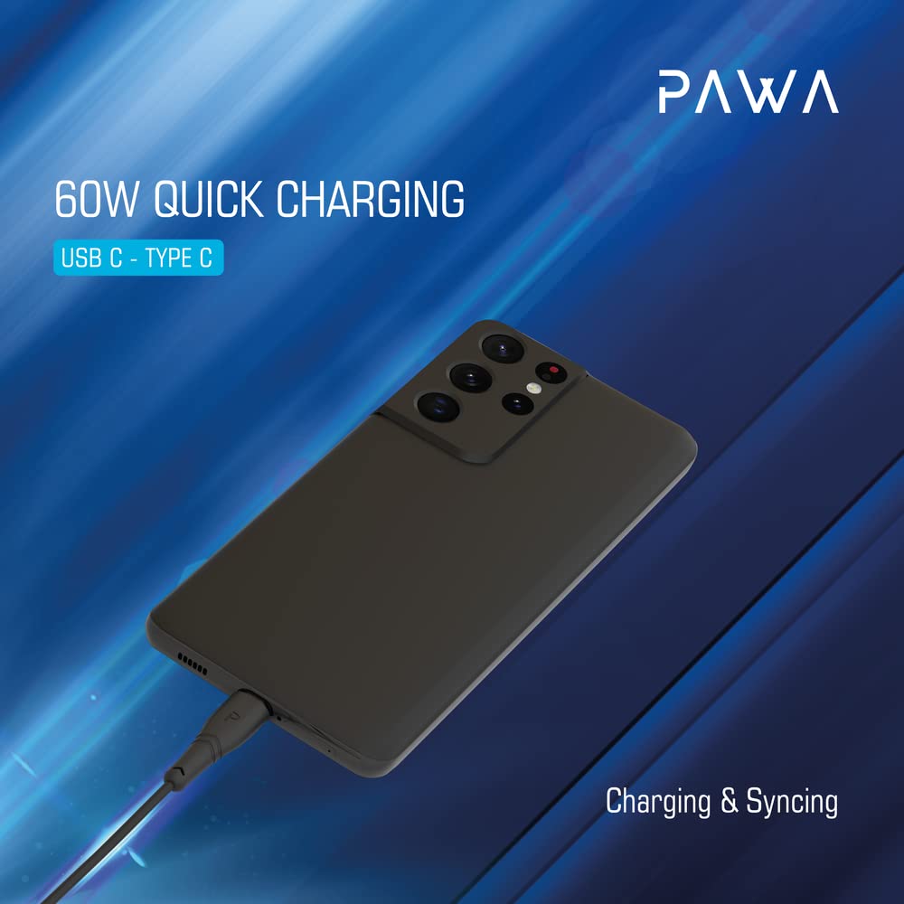 PAWA 60W QUICK CHARGING 1.2M BRAIDED DATA CABLE USB C TO TYPE C BLACK PW-12PVCCTOC-BK - Image 3