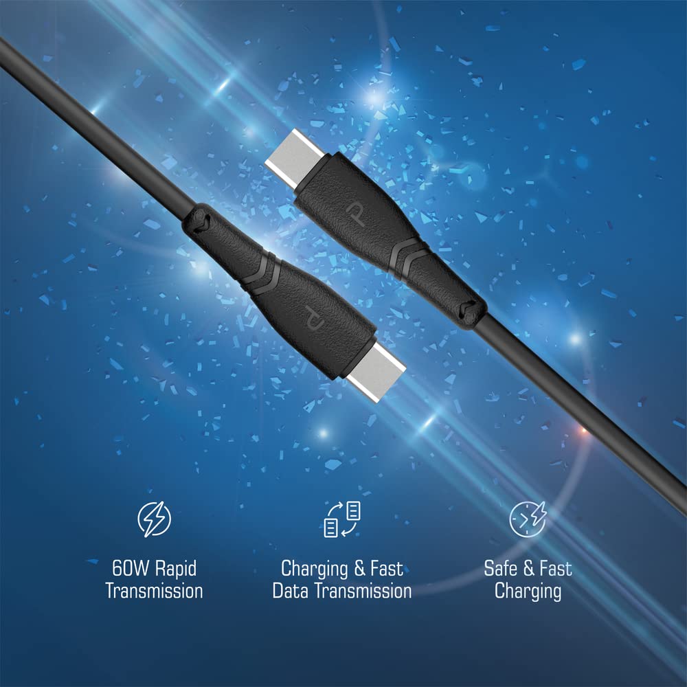 PAWA 60W QUICK CHARGING 1.2M BRAIDED DATA CABLE USB C TO TYPE C BLACK PW-12PVCCTOC-BK - Image 4
