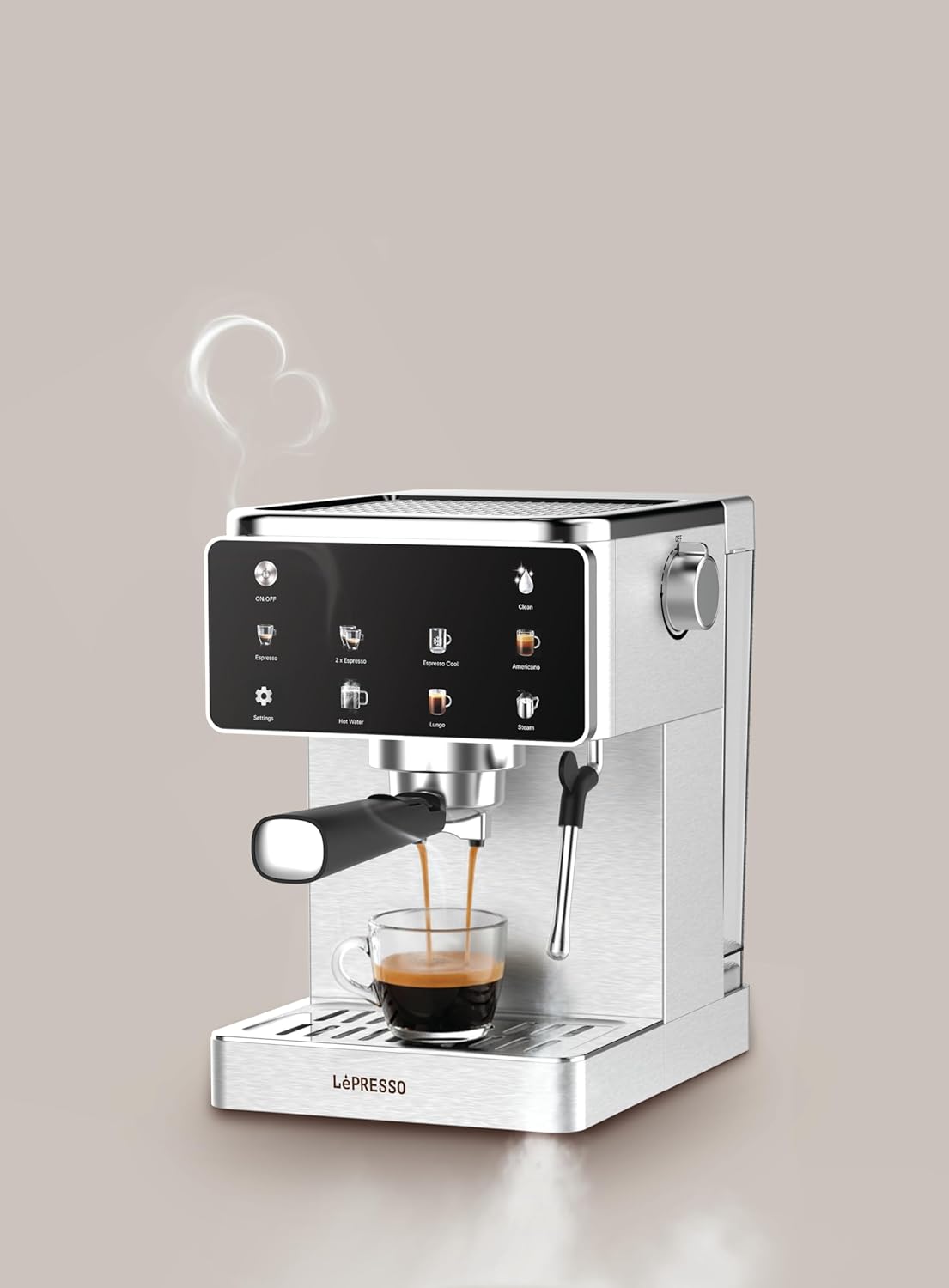 LEPRESSO MACCHINA DI LUSSO ESPRESSO MACHINE WITH STEAM WAND SILVER LPCFFMDL0011SL - Image 5
