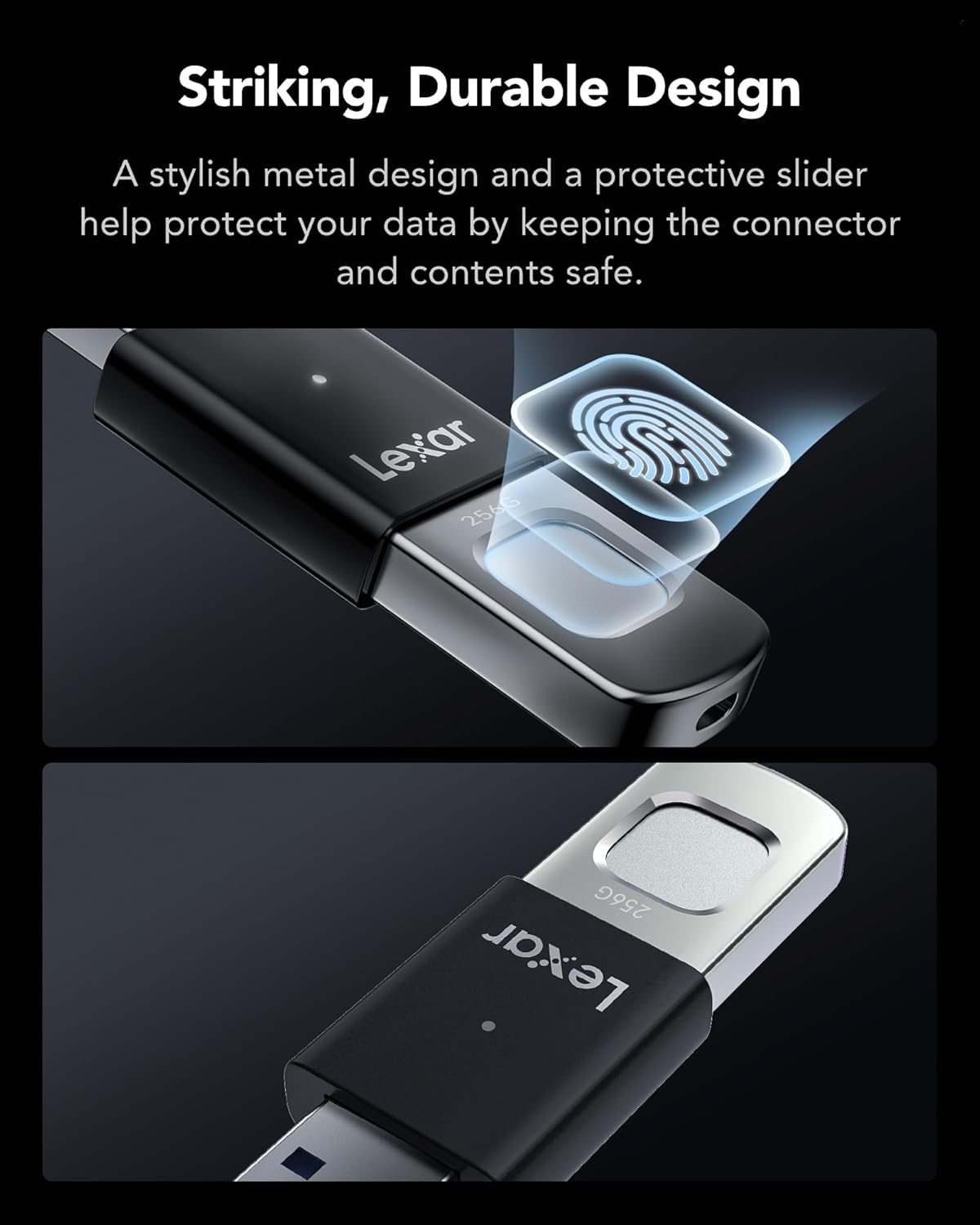 LEXAR JUMPDRIVE FINGERPRINT F35 PRO USB 3.2 GEN 1 400MBS 256GB LJDF35P256G-RNBNG - Image 2