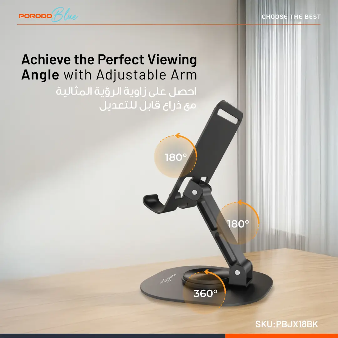PORODO BLUE FLEXA ROTATABLE PHONE HOLDER NON SLIP BASE BLACK PBJX18BK - Image 4