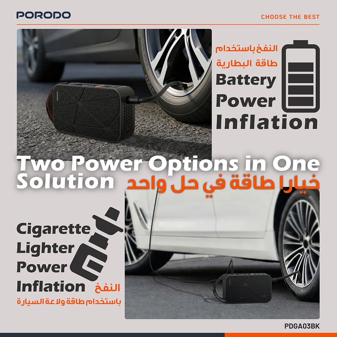 PORODO FLATOR 60W CAR TIRE INFLATOR WITH 4000 MAH BATTERY BLACK PDGA03BK - Image 5