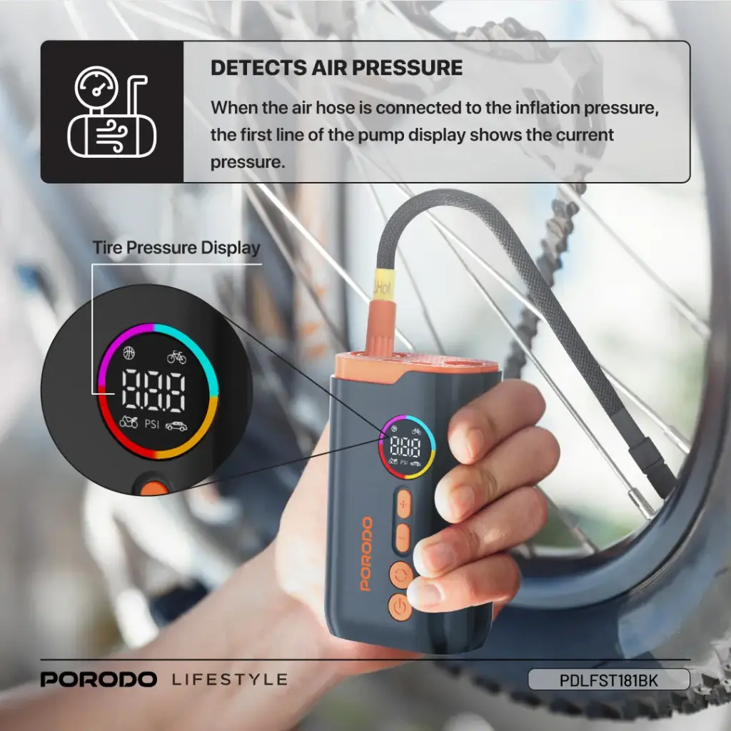 PORODO LIFESTYLE ELECTRIC AIR INFLATOR BLACK PDLFST181BK - Image 4