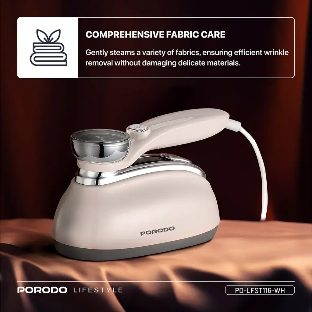 PORODO 1200W STEAM IRON WITH TRANSPARENT 160ML WATER TANK WHITE PDLFST116WH - Image 9
