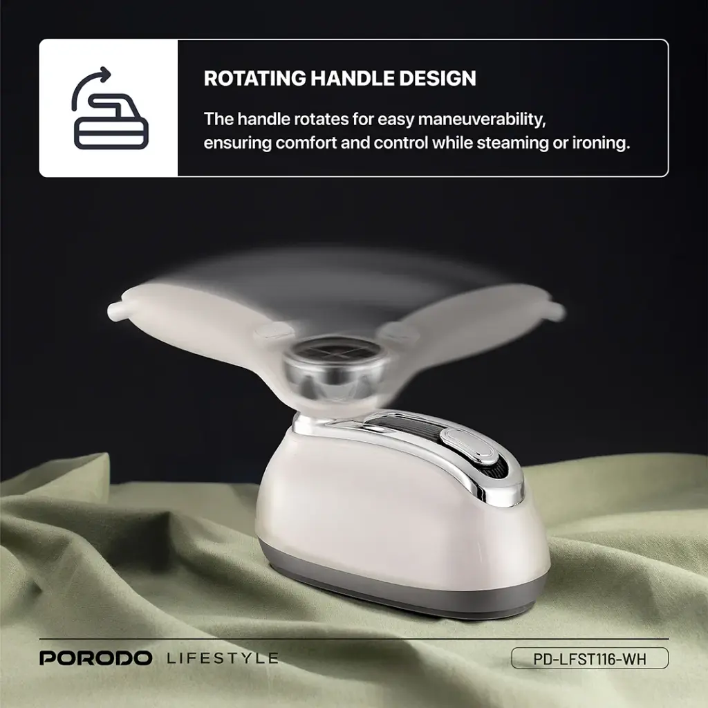 PORODO 1200W STEAM IRON WITH TRANSPARENT 160ML WATER TANK WHITE PDLFST116WH - Image 8