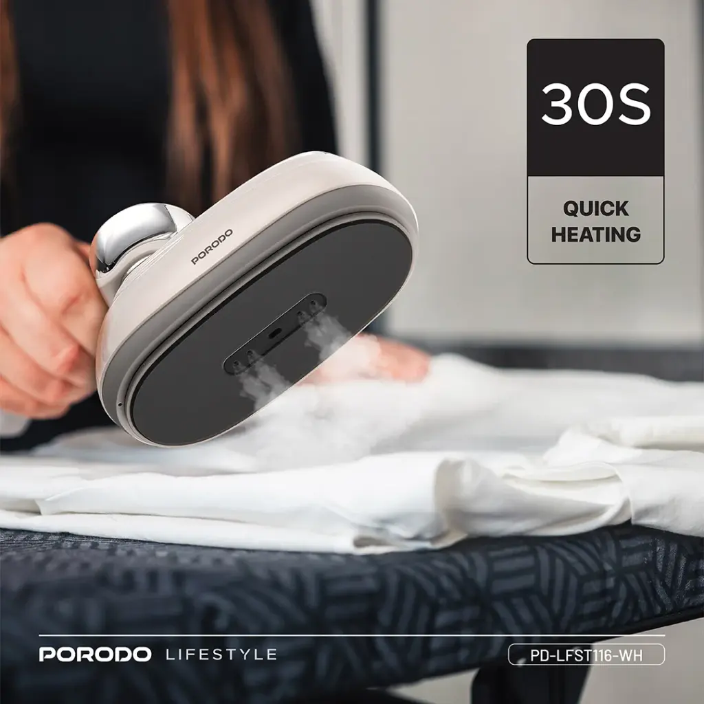 PORODO 1200W STEAM IRON WITH TRANSPARENT 160ML WATER TANK WHITE PDLFST116WH - Image 6