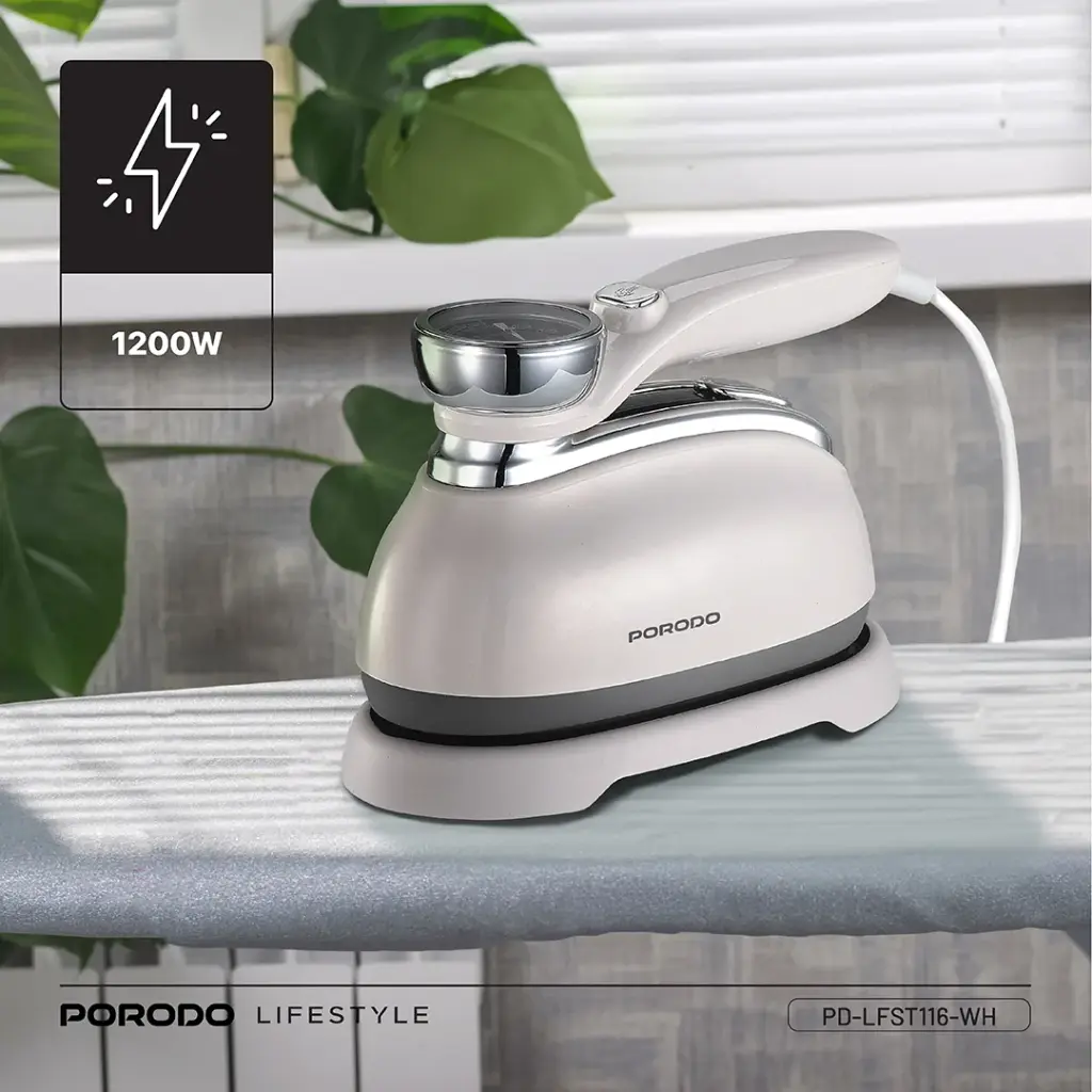 PORODO 1200W STEAM IRON WITH TRANSPARENT 160ML WATER TANK WHITE PDLFST116WH - Image 5