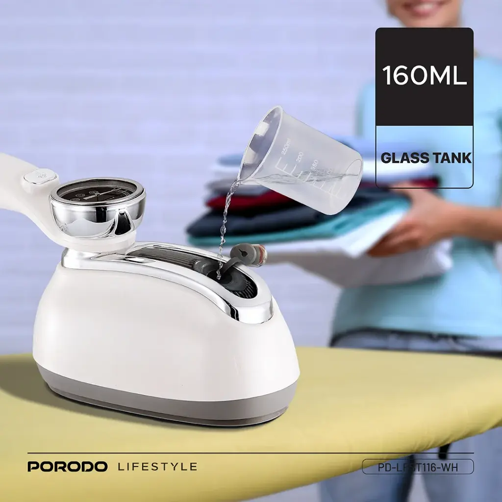 PORODO 1200W STEAM IRON WITH TRANSPARENT 160ML WATER TANK WHITE PDLFST116WH - Image 10