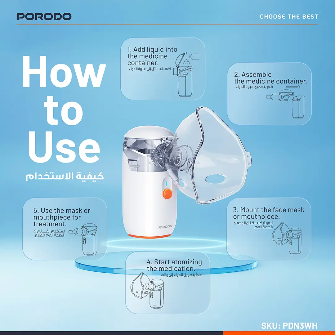 PORODO LIVEON PORTABLE NEBULIZER RECHARGEABLE AND SUFER FINE PARTICLES WHITE PDN3WH - Image 5