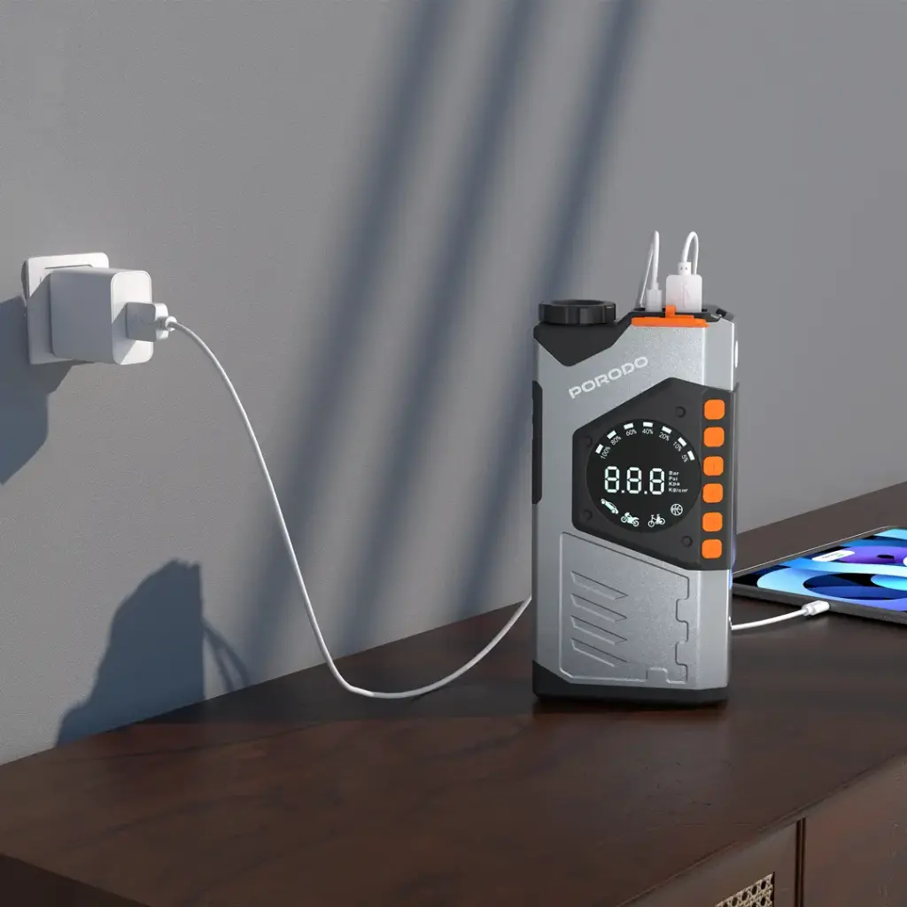 PORODO VOLTBOOST PORTABLE 10000MAH 3 IN 1 JUMP STARTER POWER BANK WITH AIR COMPRESSOR & LIGHT-GRAY PDPBA10GY - Image 2