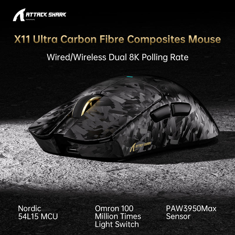 ATTACK SHARK X11 ULTRA NORDIC 54L15 WIRELESS GAMING MOUSE BLACK PAW-3950 MAX - Image 6