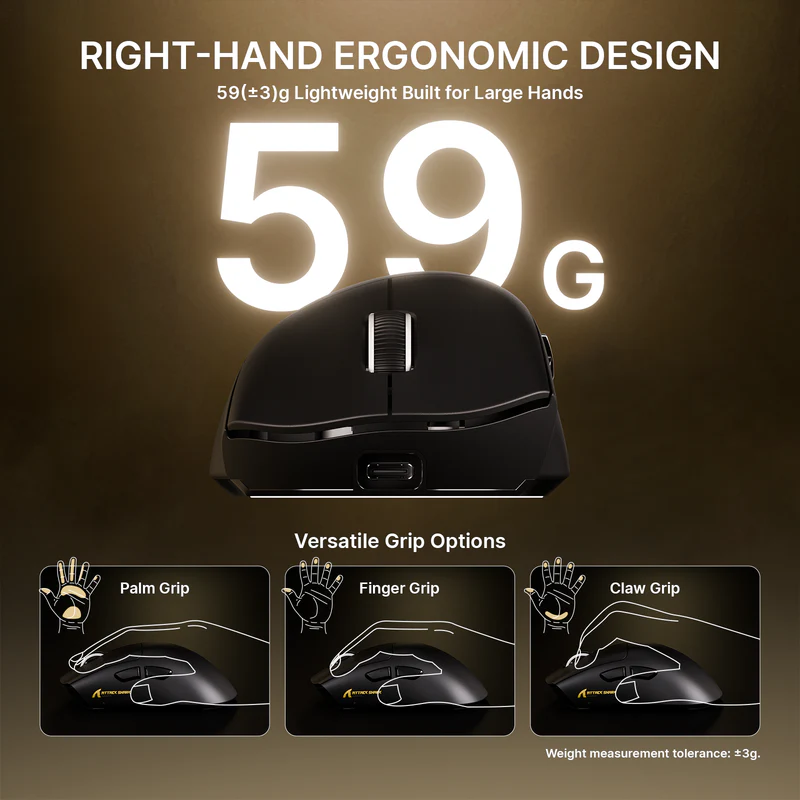 ATTACK SHARK V8 ULTRALIGHT NORDIC 54L15 WIRELESS GAMING MOUSE BLACK PAW-3950 MAX - Image 2