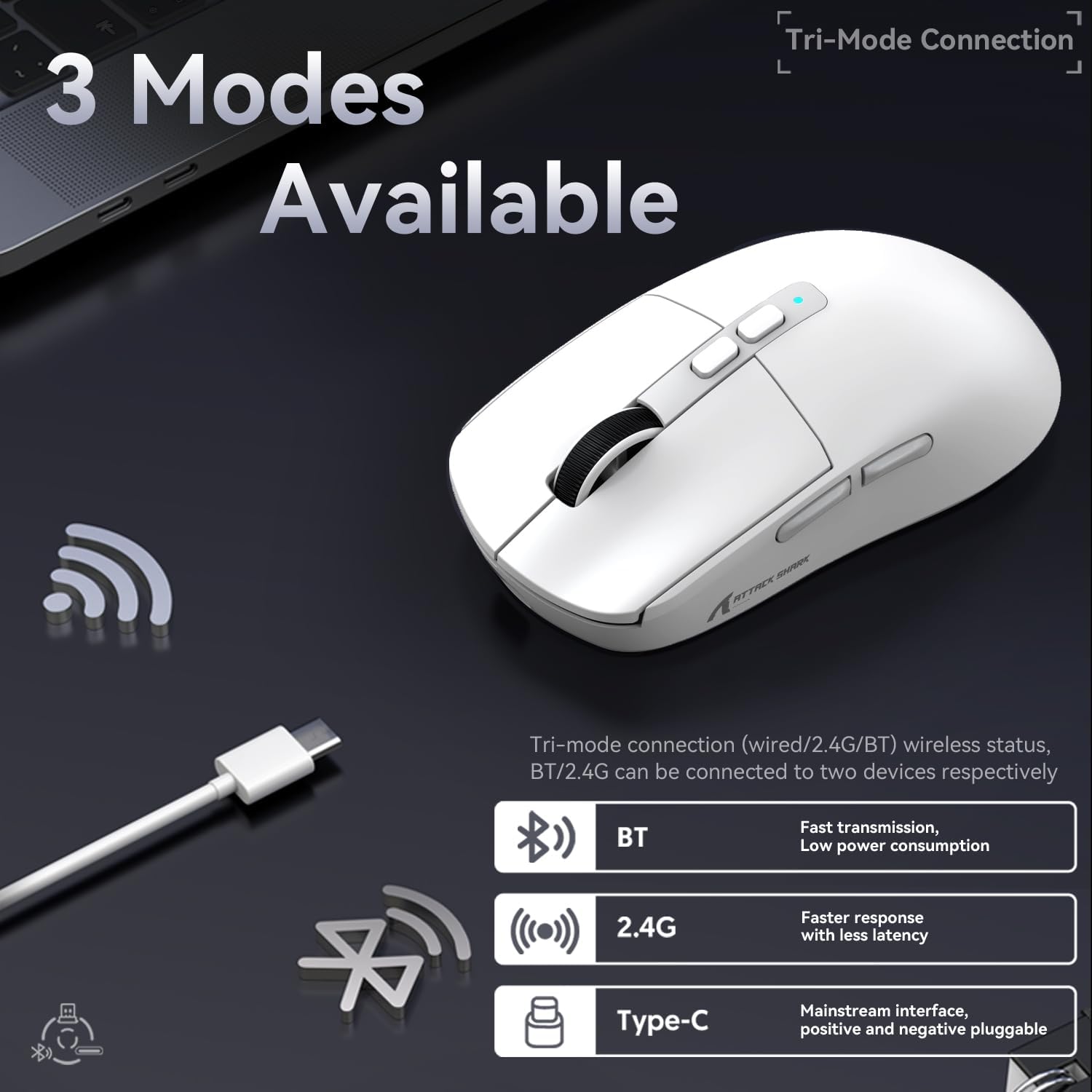 ATTACK SHARK X6 LIGHTWEIGHT WIRELESS GAMING MOUSE WITH RGB CHARGING DOCK WHITE PAW-3395 - Image 9