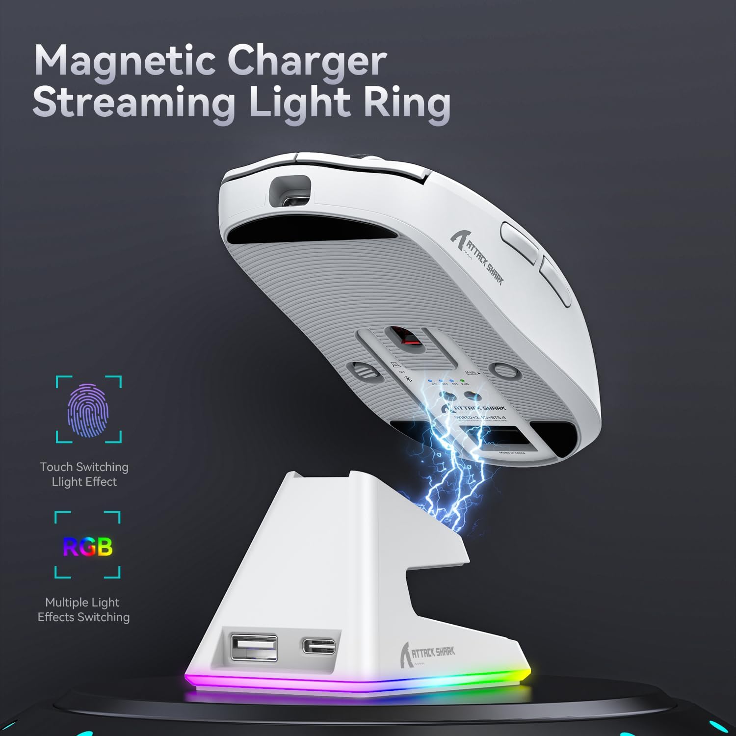 ATTACK SHARK X6 LIGHTWEIGHT WIRELESS GAMING MOUSE WITH RGB CHARGING DOCK WHITE PAW-3395 - Image 5