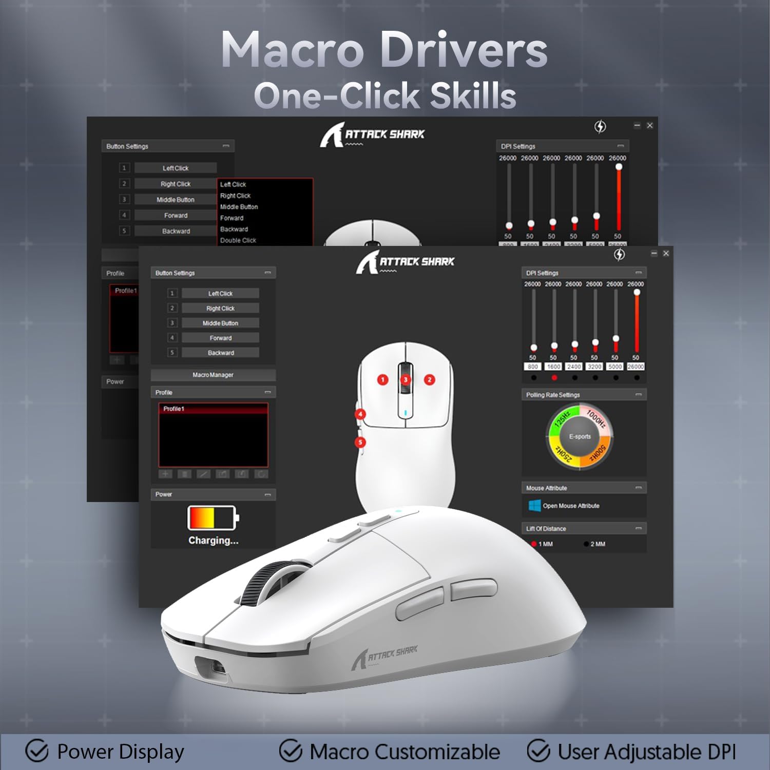 ATTACK SHARK X6 LIGHTWEIGHT WIRELESS GAMING MOUSE WITH RGB CHARGING DOCK WHITE PAW-3395 - Image 10