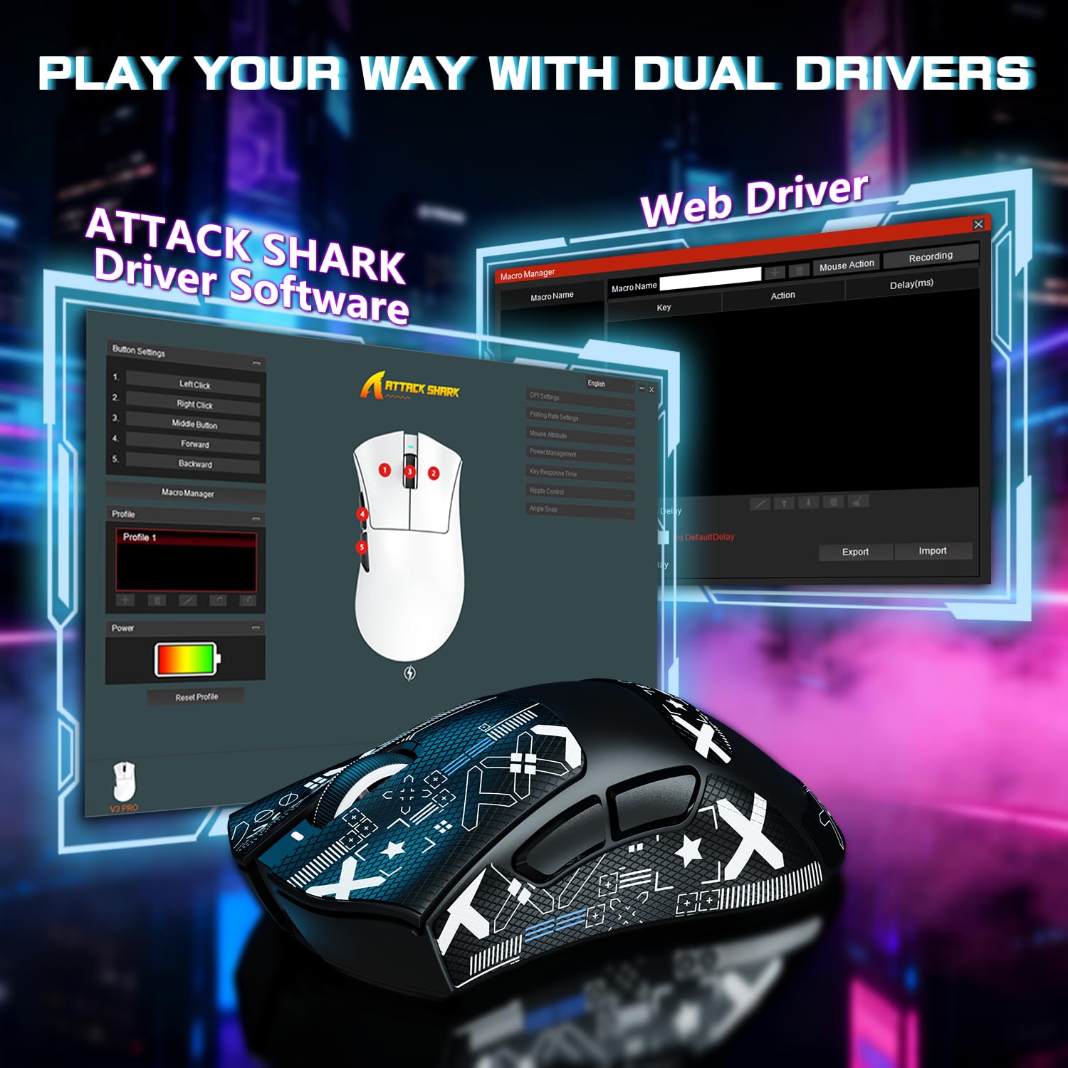 ATTACK SHARK V3 PRO WIRELESS ESPORTS GAMING MOUSE WITH CHARGING DOCK BLACK - Image 7