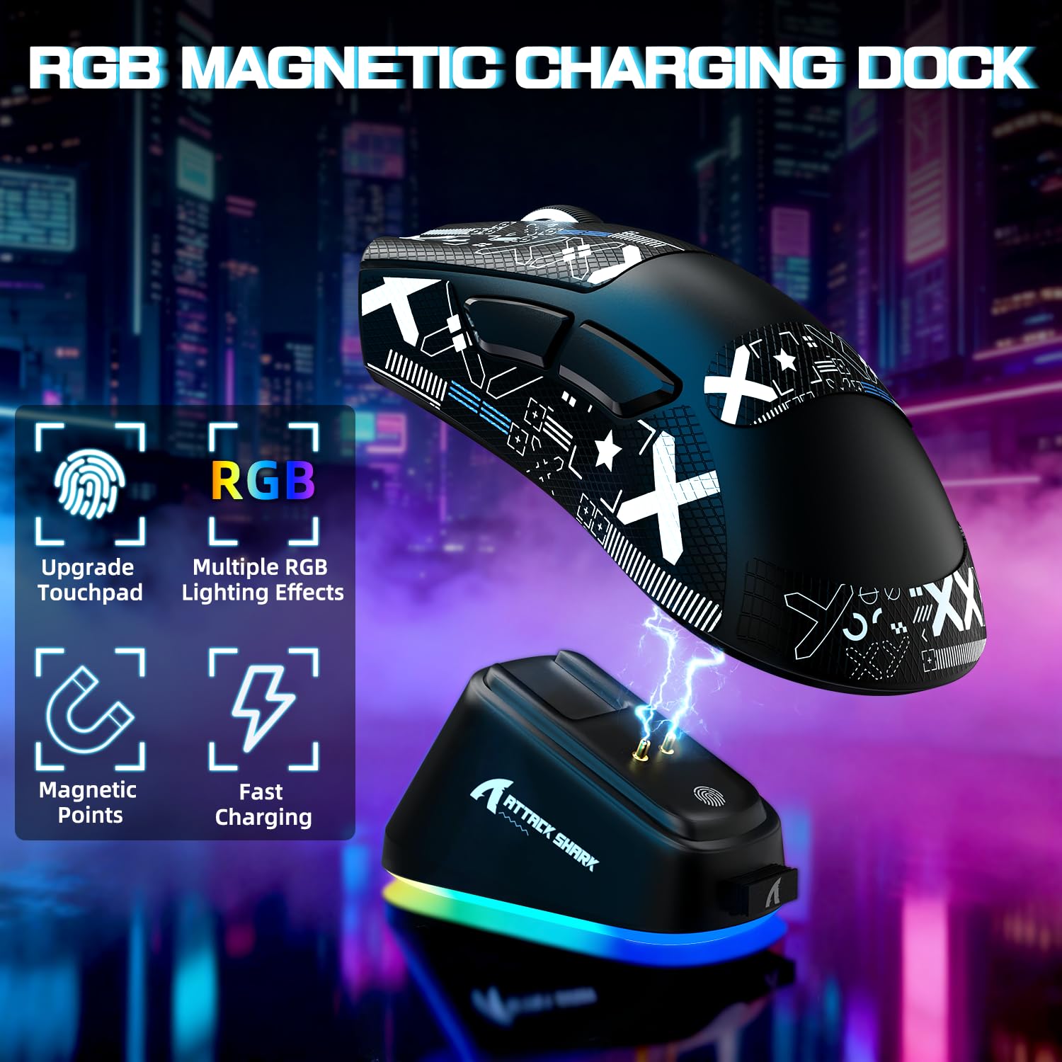 ATTACK SHARK V3 PRO WIRELESS ESPORTS GAMING MOUSE WITH CHARGING DOCK BLACK - Image 3