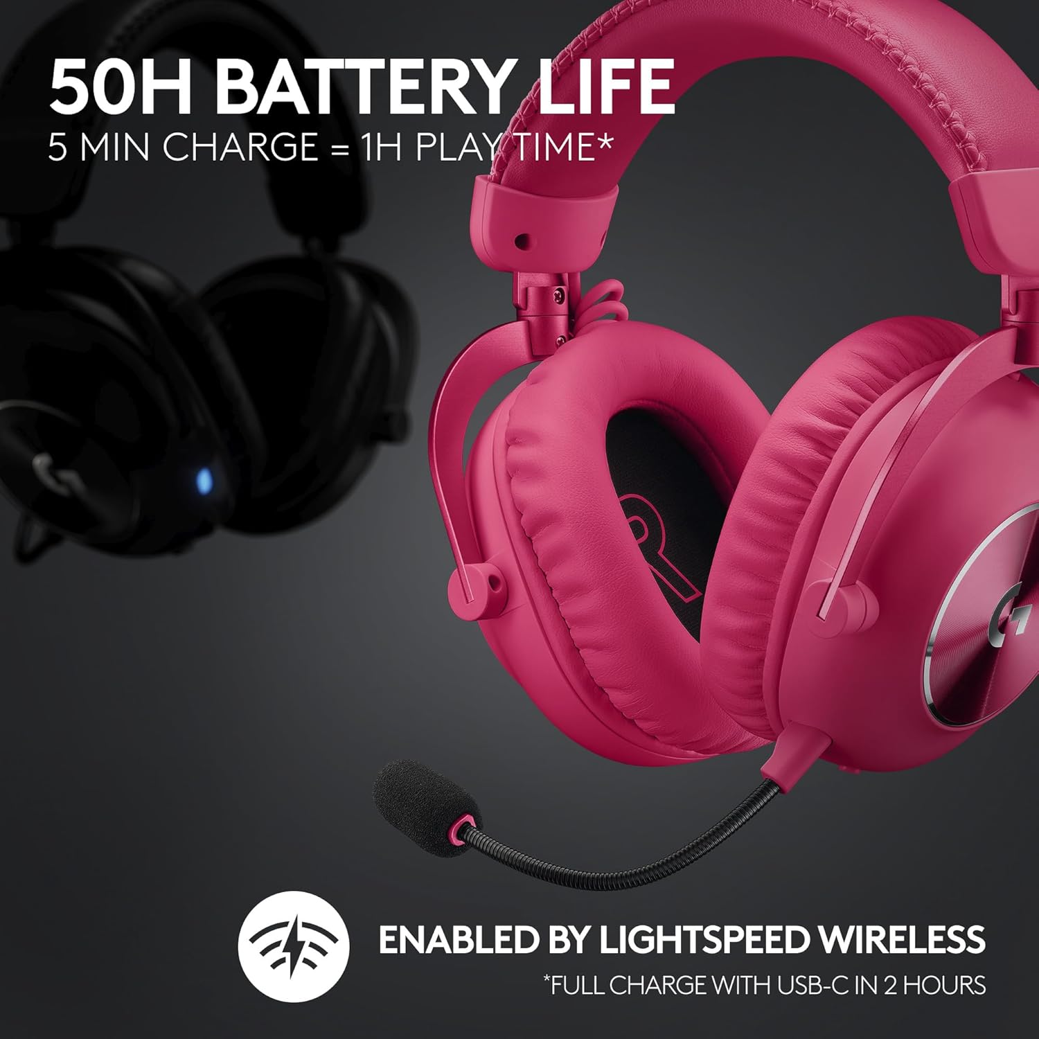 LOGITECH PRO X 2 LIGHTSPEED GAMING HEADSET MAGENTA 981-001275 - Image 3