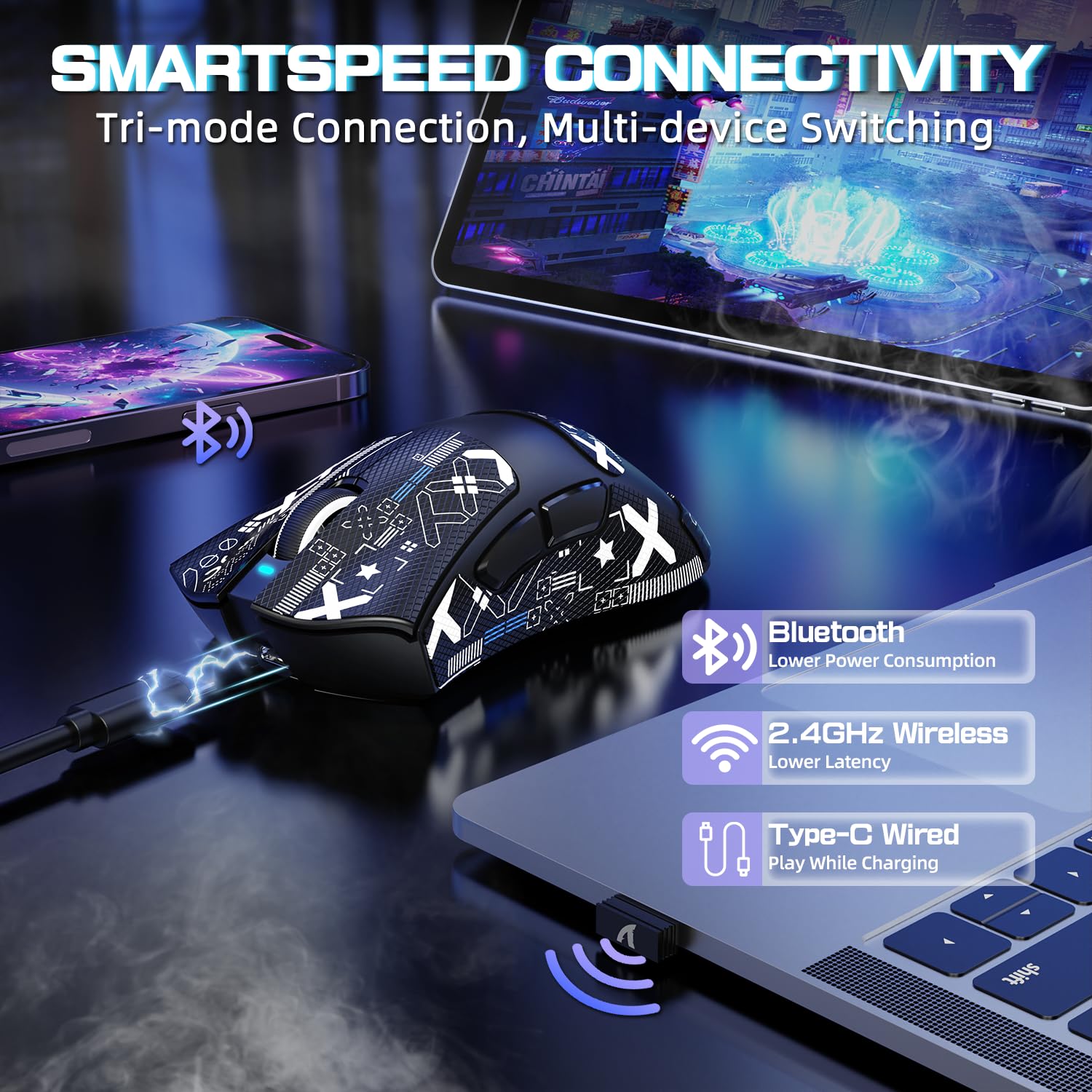ATTACK SHARK V3 PRO WIRELESS ESPORTS GAMING MOUSE WITH CHARGING DOCK BLACK - Image 2