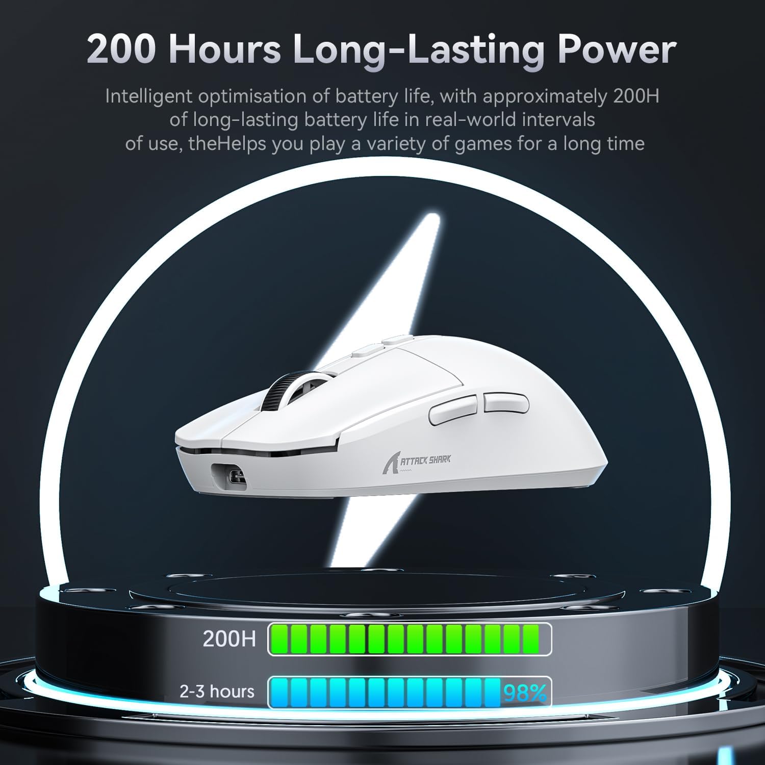 ATTACK SHARK X6 LIGHTWEIGHT WIRELESS GAMING MOUSE WITH RGB CHARGING DOCK WHITE PAW-3395 - Image 7