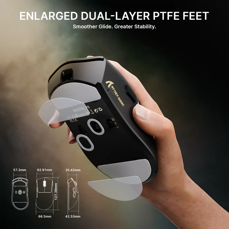 ATTACK SHARK V8 ULTRALIGHT NORDIC 54L15 WIRELESS GAMING MOUSE BLACK PAW-3950 MAX - Image 7