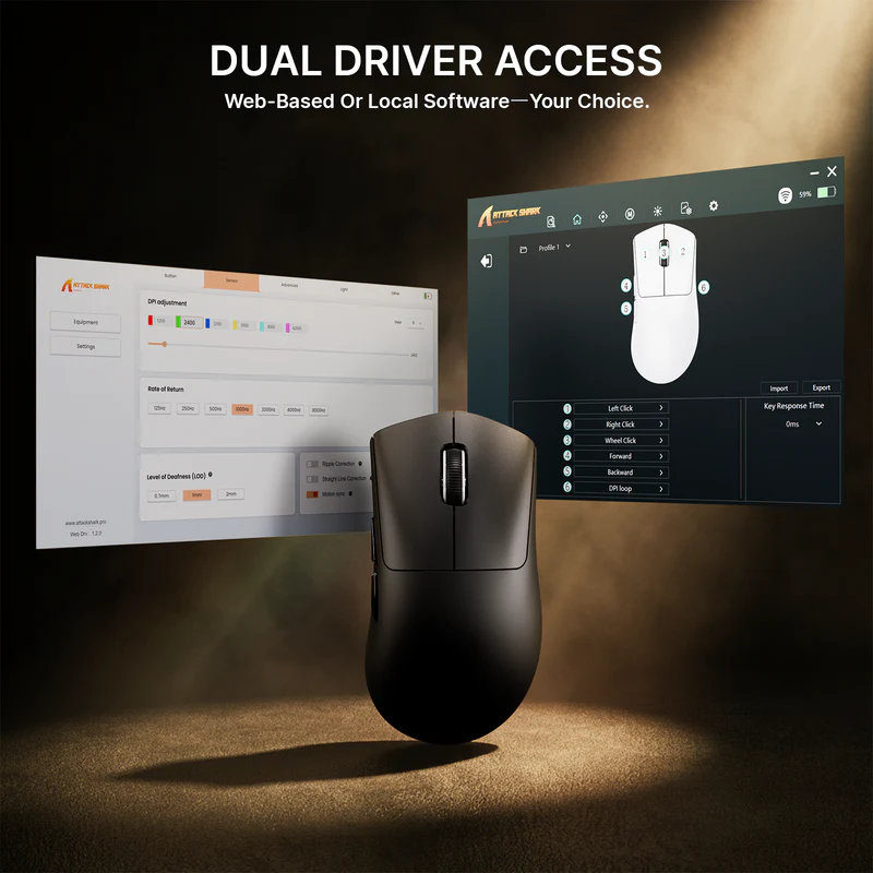 ATTACK SHARK V8 ULTRALIGHT NORDIC 54L15 WIRELESS GAMING MOUSE BLACK PAW-3950 MAX - Image 8