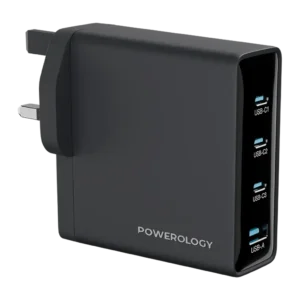 The POWEROLOGY VOLT-X 140W MULTI PORT GAN ADAPTER PD140W BLACK PWTR407EBK